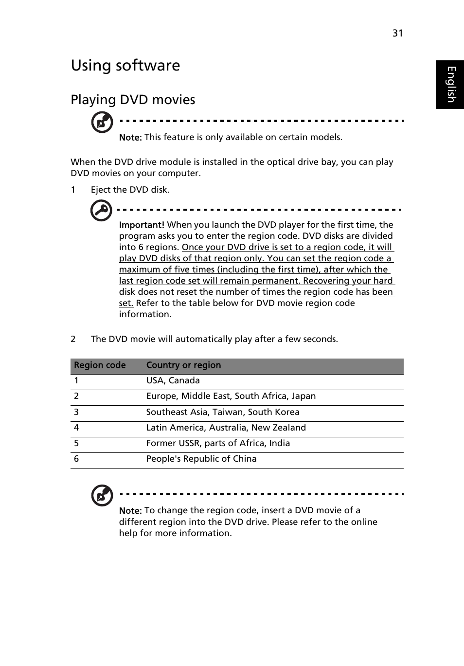 Using software, Playing dvd movies | Acer Extensa Series (Generic User Guide) User Manual | Page 51 / 62