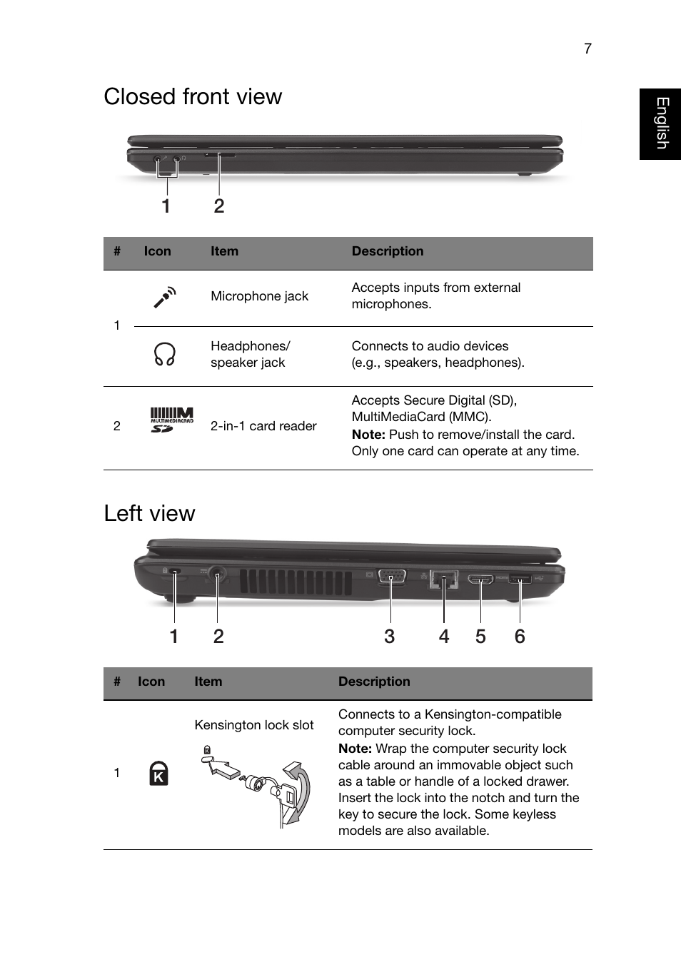 Closed front view, Left view, Closed front view left view | Acer Aspire 4749Z User Manual | Page 7 / 10