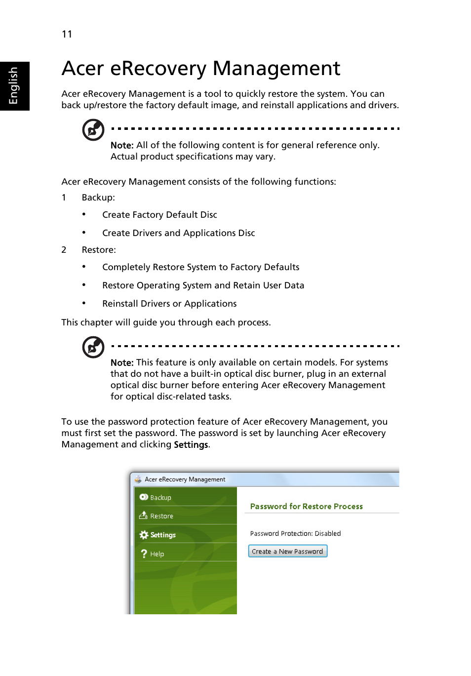 Acer erecovery management | Acer Aspire Series (Generic User Guide) User Manual | Page 30 / 73