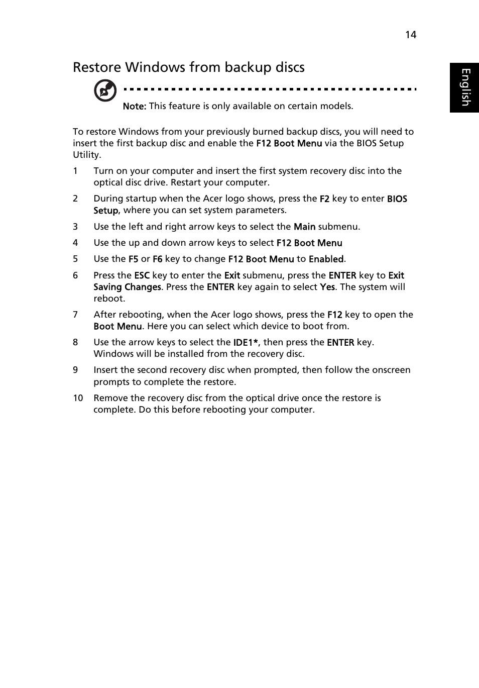 Restore windows from backup discs | Acer Aspire Series (Generic User Guide) User Manual | Page 33 / 73