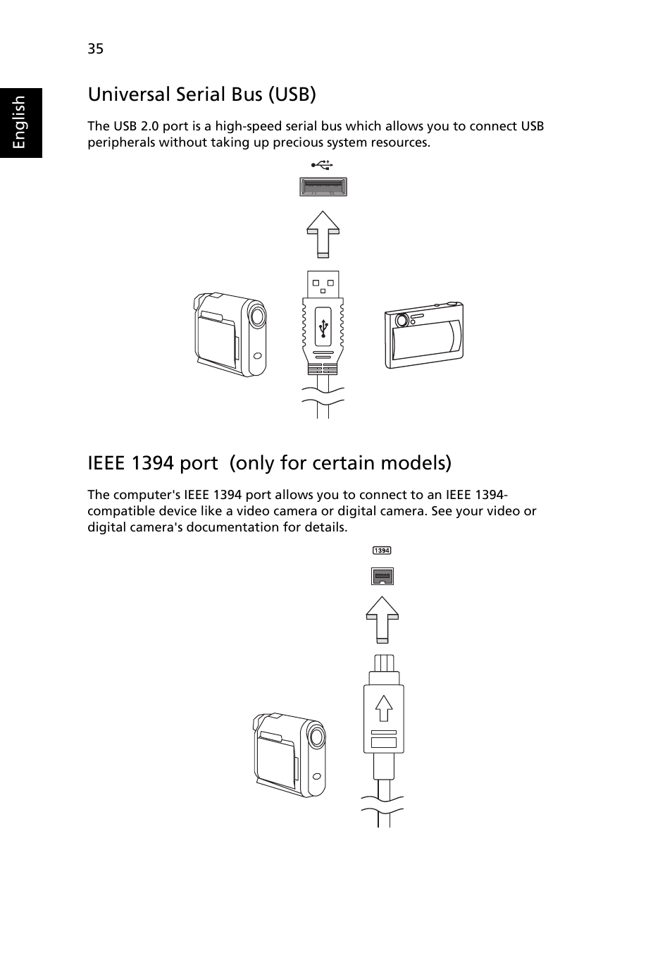 Universal serial bus (usb), Ieee 1394 port (only for certain models) | Acer Aspire Series (Generic User Guide) User Manual | Page 54 / 73