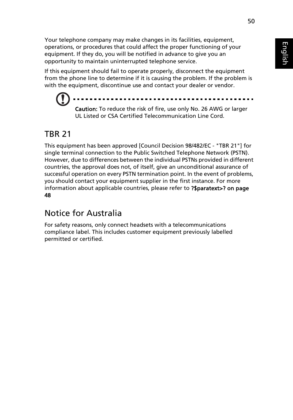 Tbr 21, Notice for australia | Acer Aspire Series (Generic User Guide) User Manual | Page 69 / 73