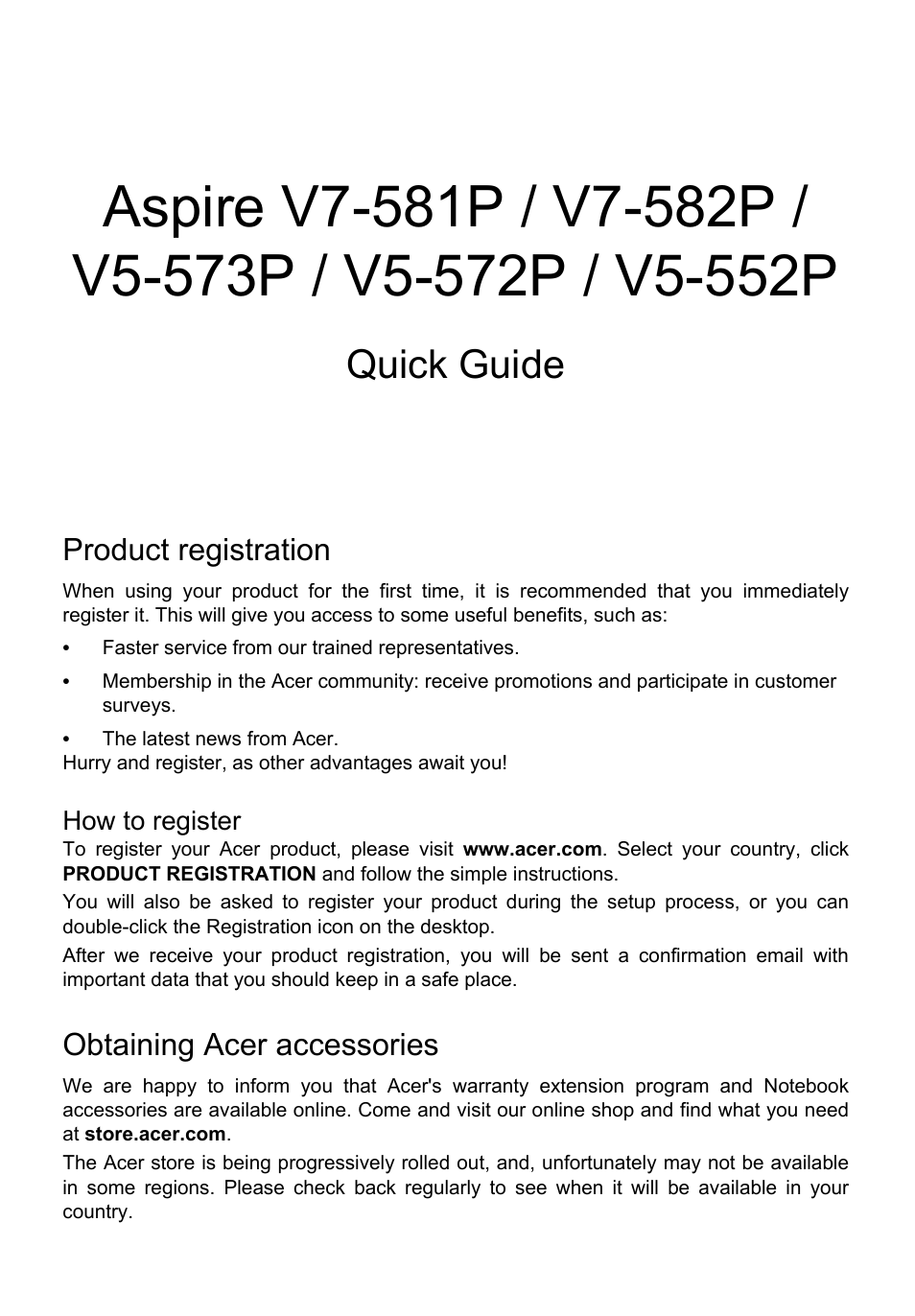 Acer Aspire V7-581G User Manual | 9 pages