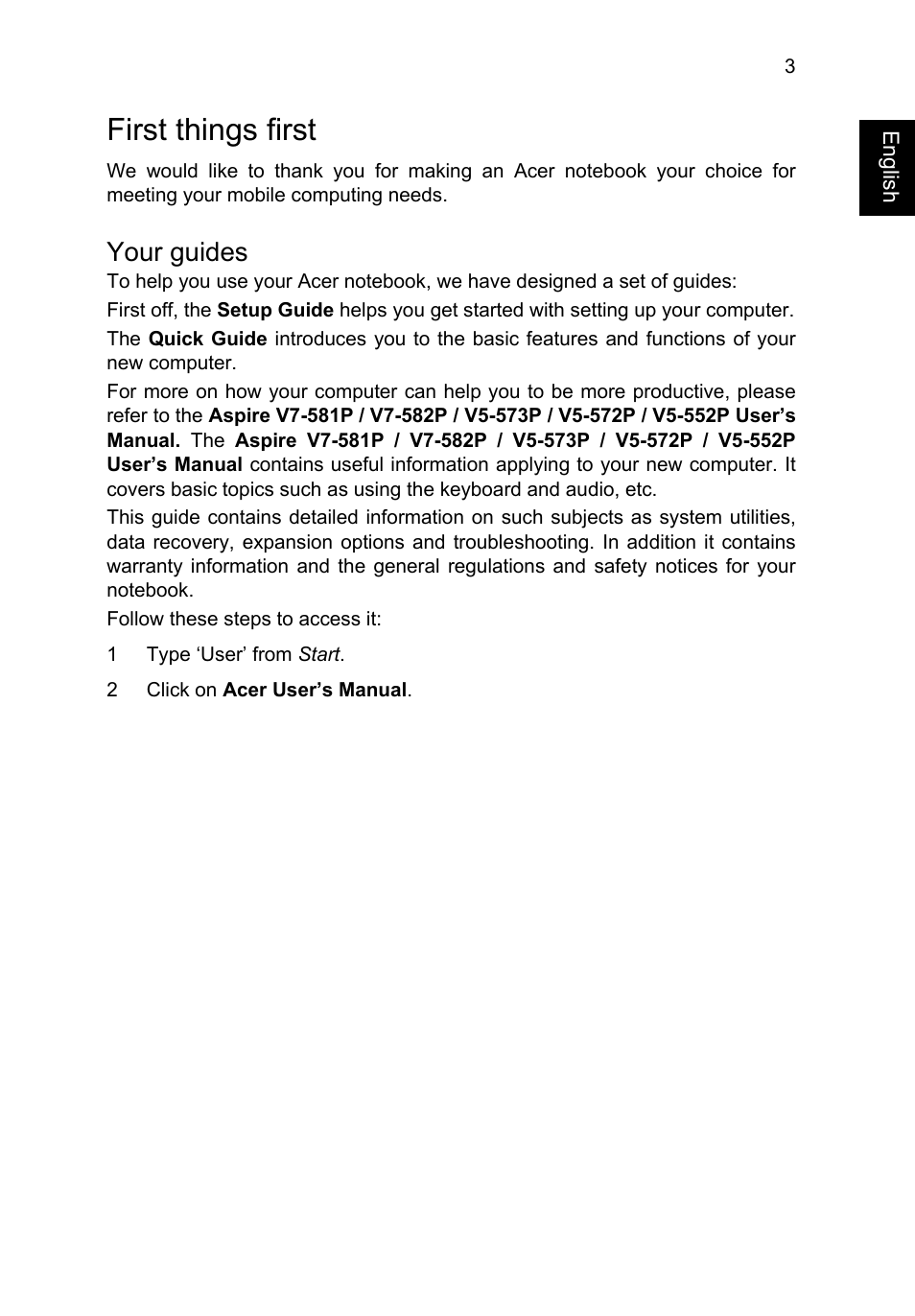 First things first, Your guides | Acer Aspire V7-581G User Manual | Page 3 / 9