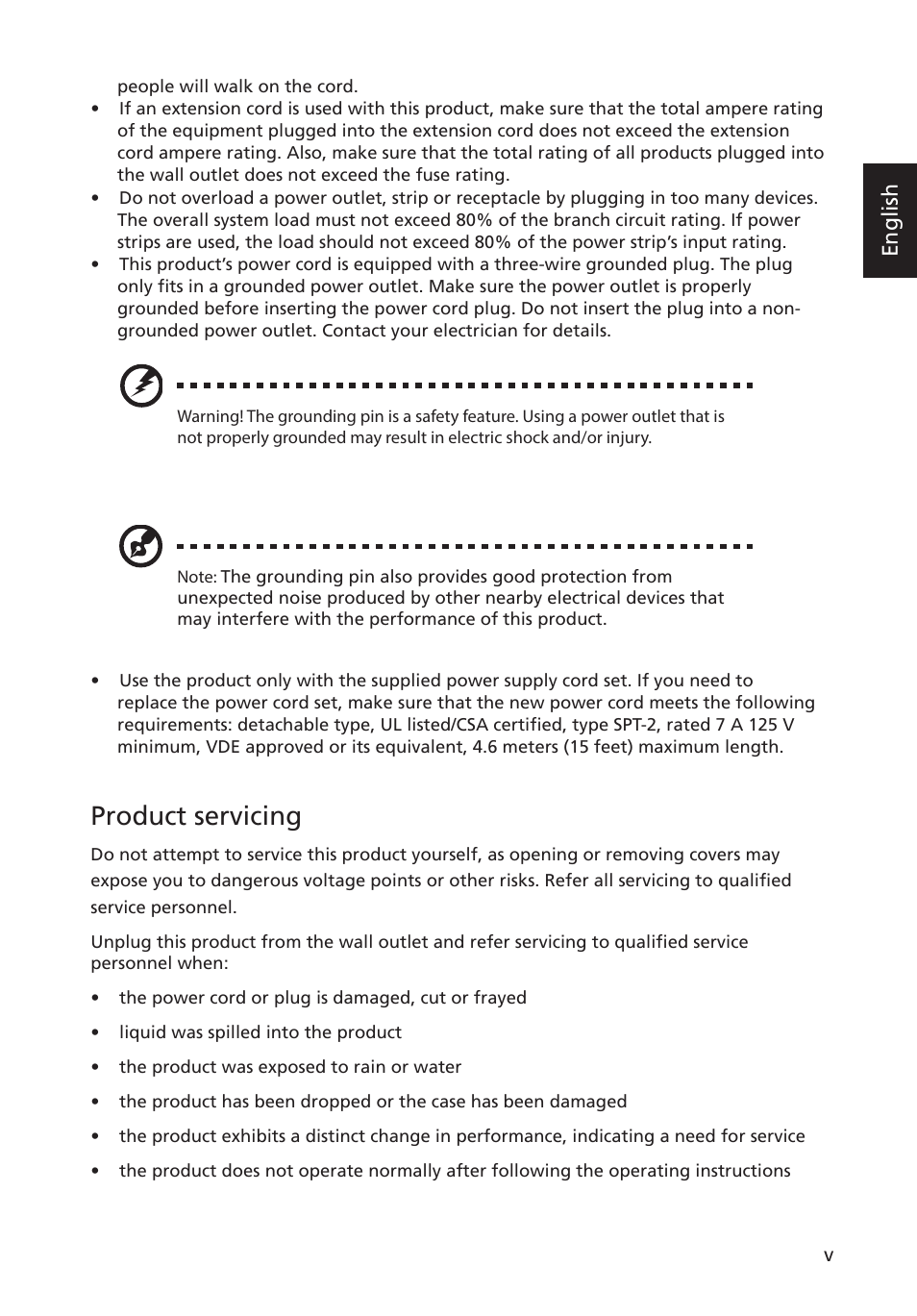 Product servicing, English | Acer S275HL User Manual | Page 5 / 27