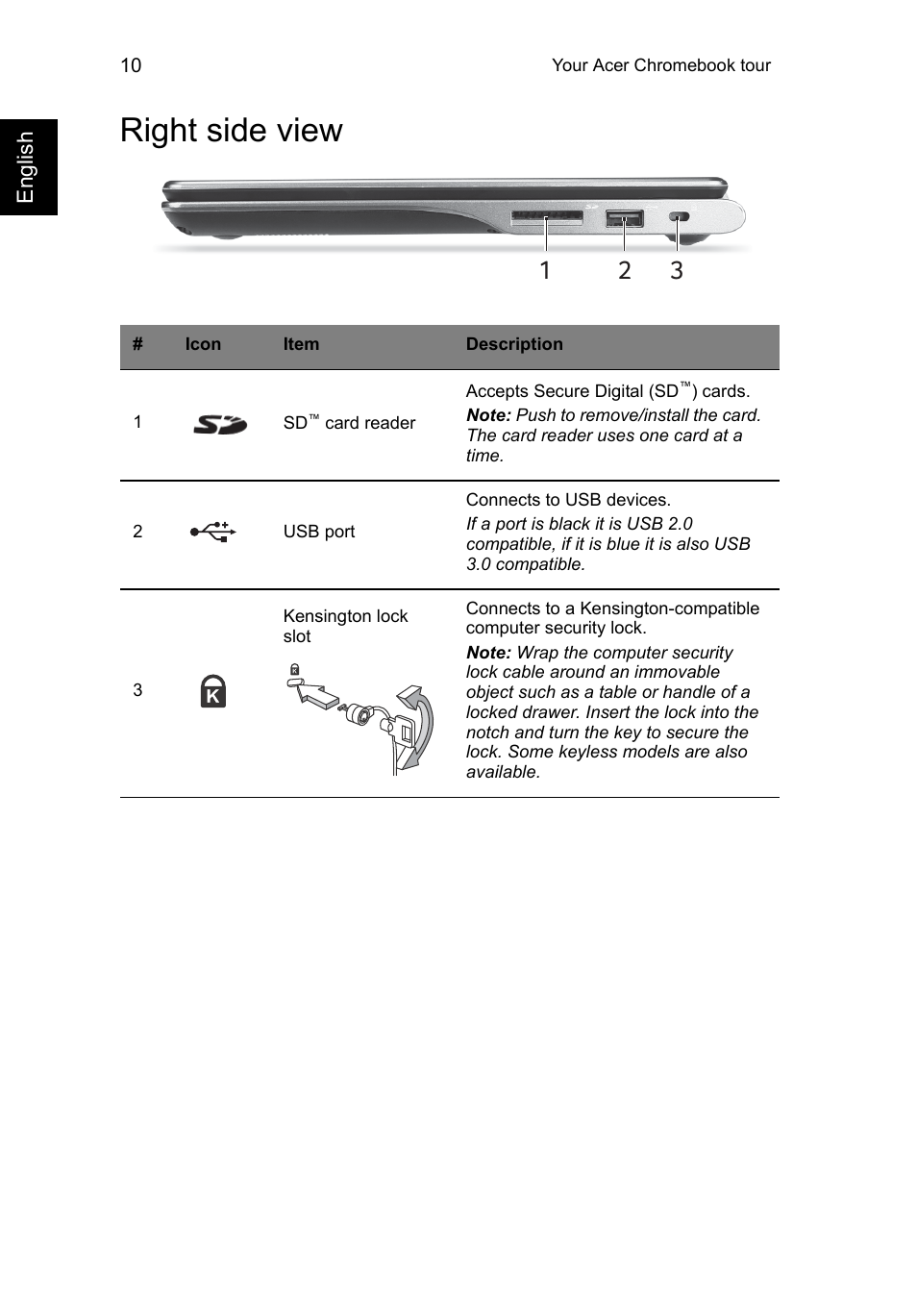 Right side view | Acer C720P User Manual | Page 10 / 39