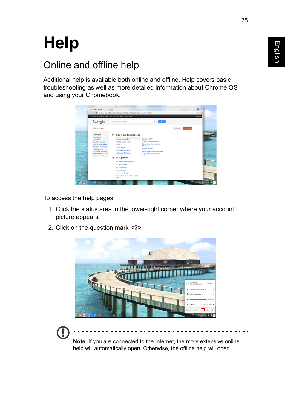 Help, Online and offline help | Acer C720P User Manual | Page 25 / 39