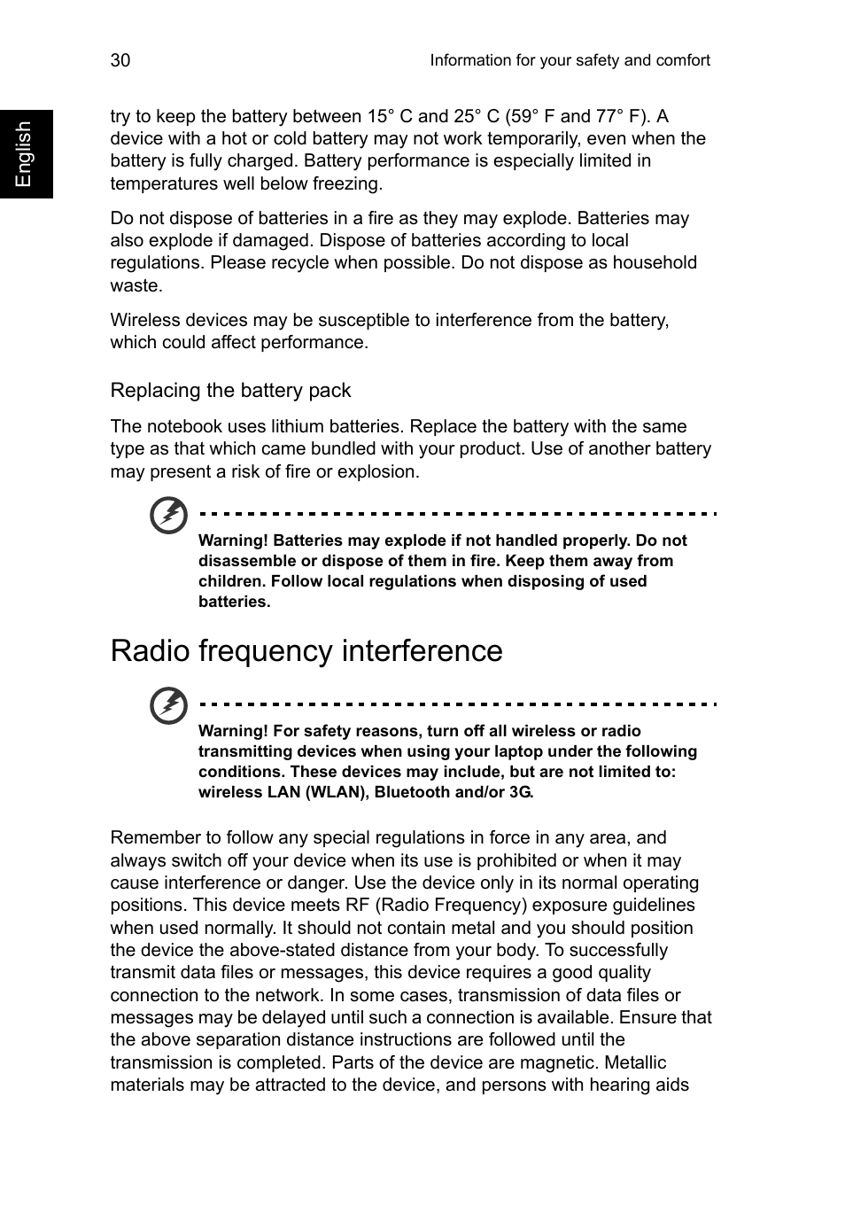 Radio frequency interference | Acer C720P User Manual | Page 30 / 39