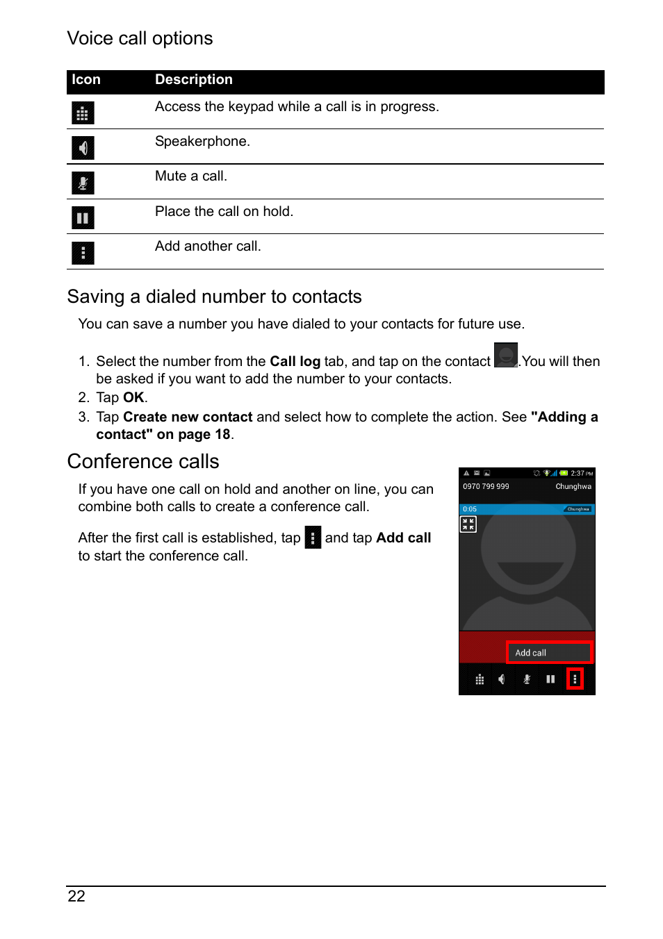 Conference calls | Acer Z160 User Manual | Page 22 / 58