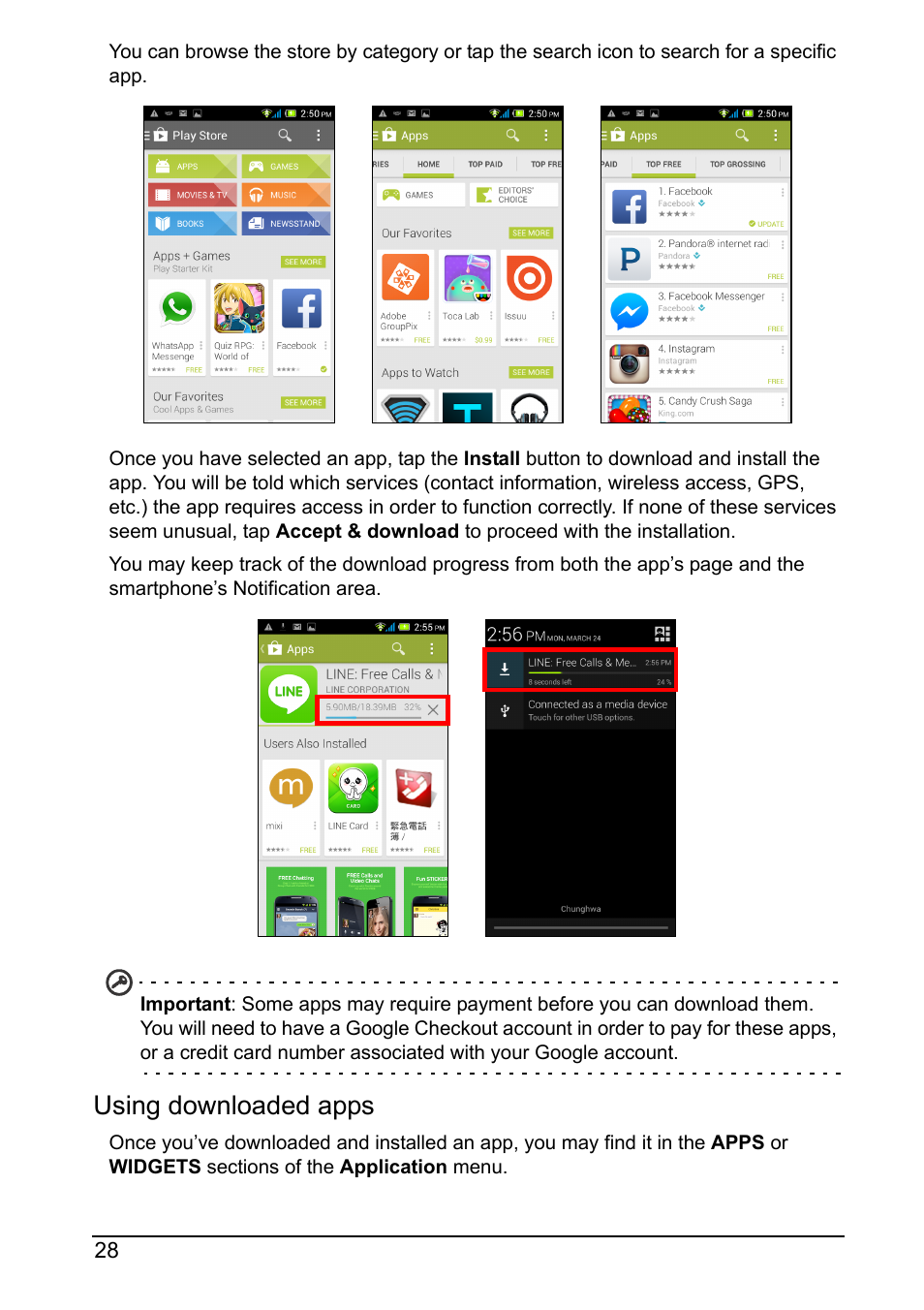 Using downloaded apps | Acer Z160 User Manual | Page 28 / 58