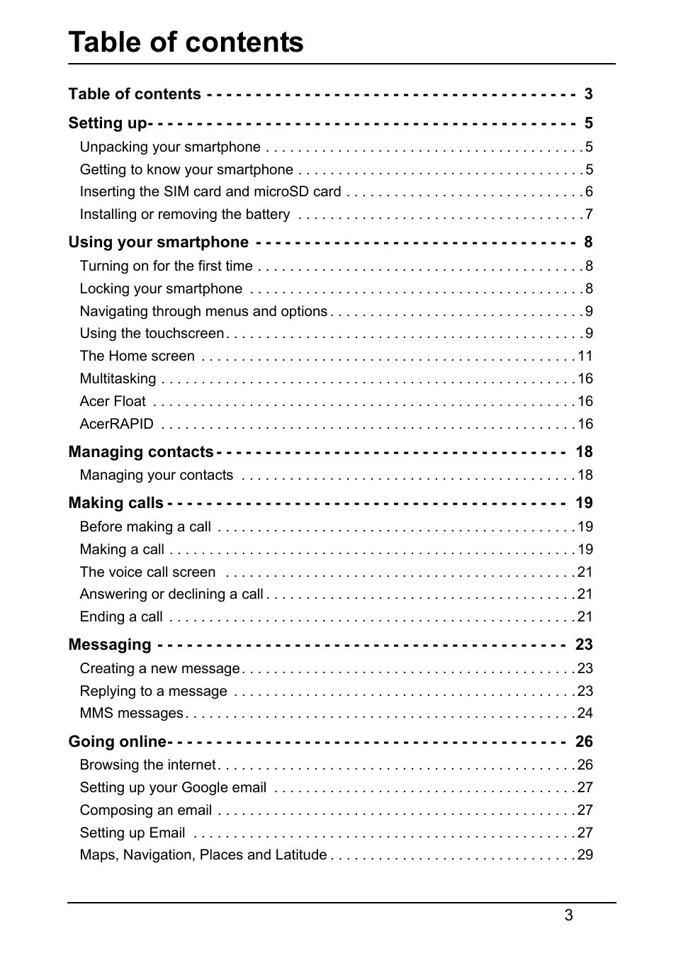 Acer Z160 User Manual | Page 3 / 58