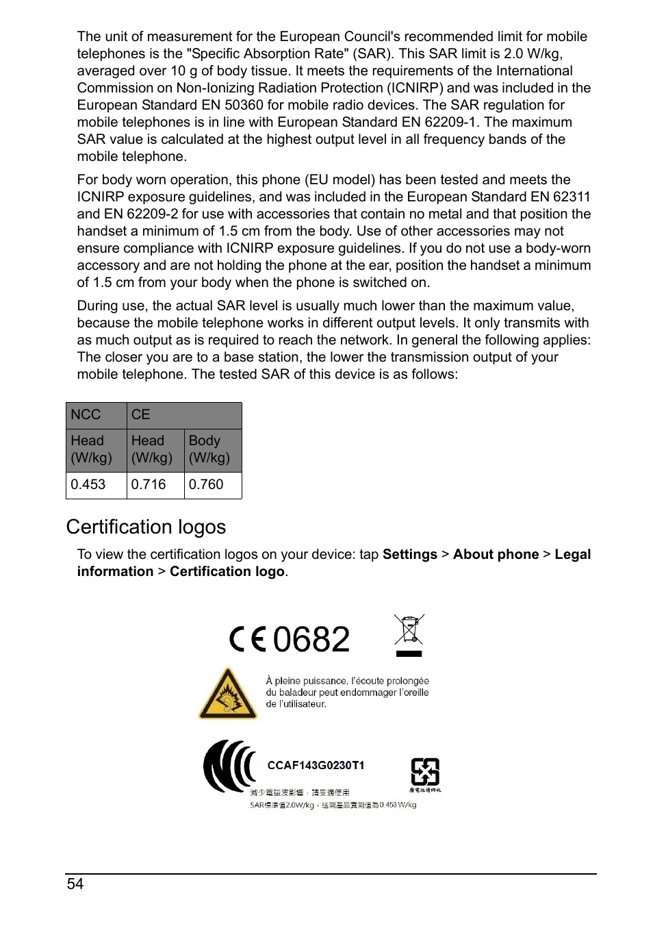 Certification logos | Acer Z160 User Manual | Page 54 / 58
