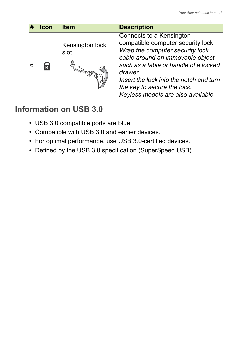 Information on usb 3.0 | Acer Aspire V7-481G User Manual | Page 13 / 87