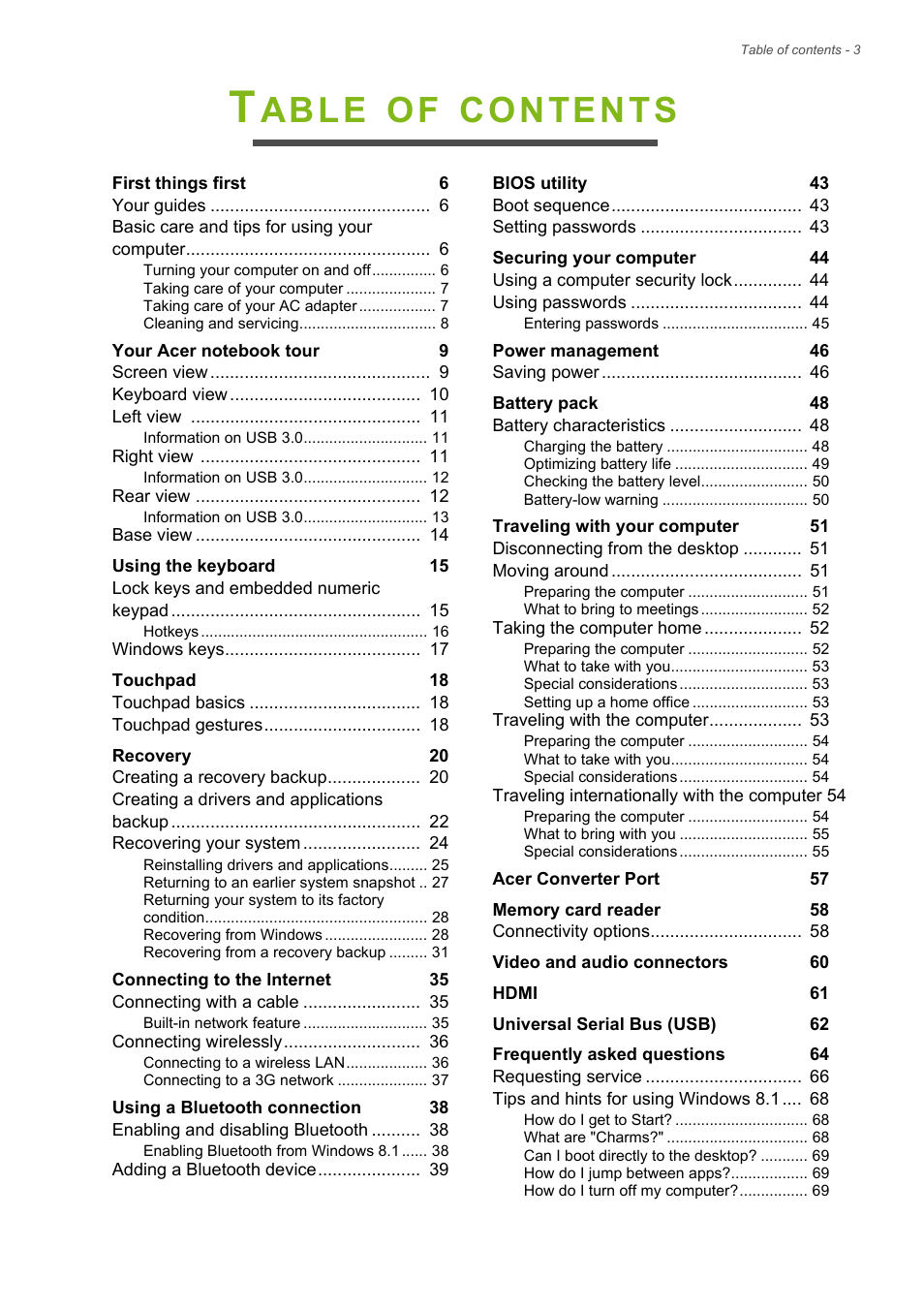 Acer Aspire V7-481G User Manual | Page 3 / 87