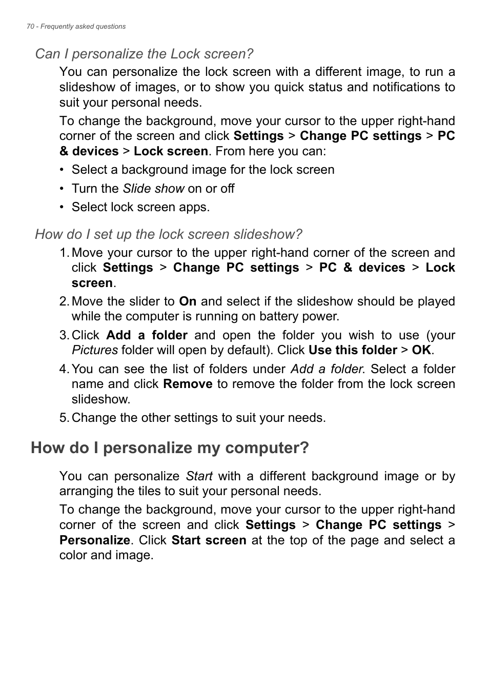 How do i personalize my computer | Acer Aspire V7-481G User Manual | Page 70 / 87