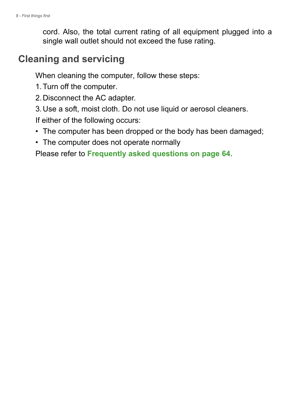 Cleaning and servicing | Acer Aspire V7-481G User Manual | Page 8 / 87