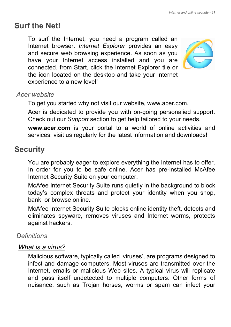 Surf the net, Security, Surf the net! security | Acer Aspire V7-481G User Manual | Page 81 / 87