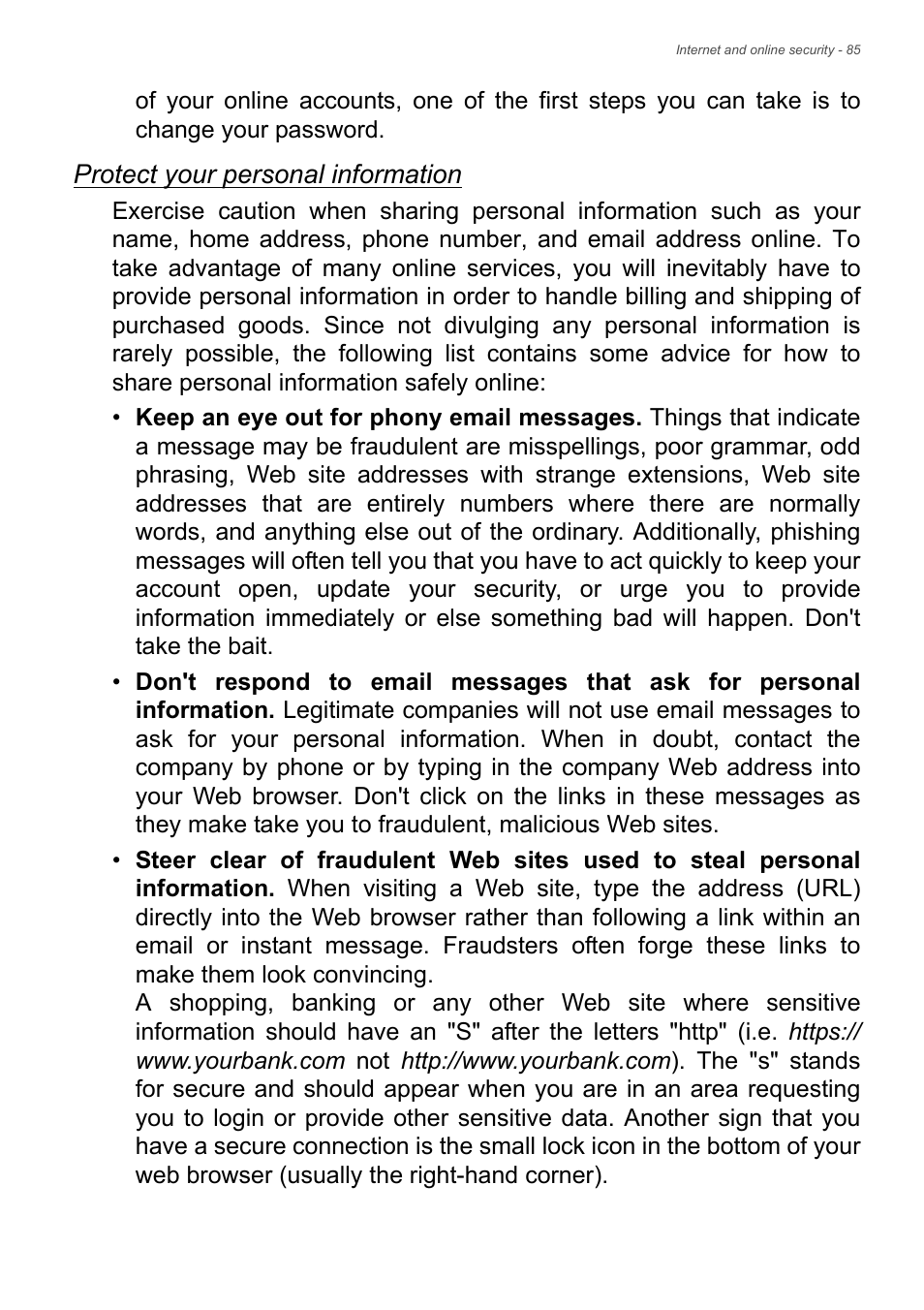 Protect your personal information | Acer Aspire V7-481G User Manual | Page 85 / 87