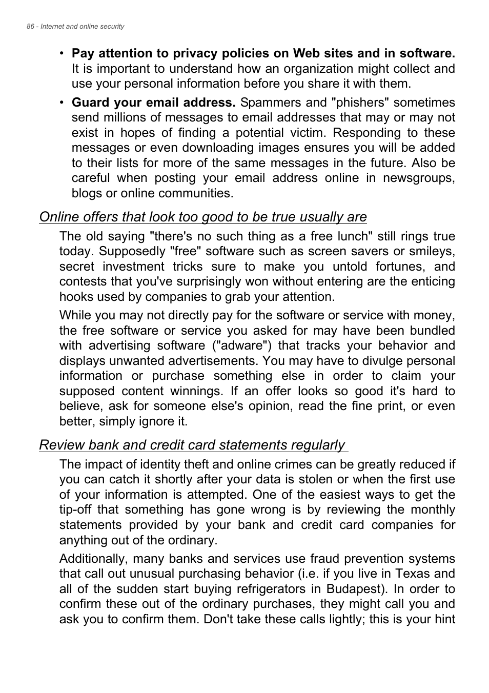 Review bank and credit card statements regularly | Acer Aspire V7-481G User Manual | Page 86 / 87