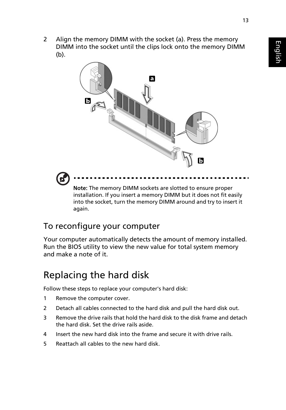 Replacing the hard disk, To reconfigure your computer | Acer Veriton X480 User Manual | Page 23 / 39