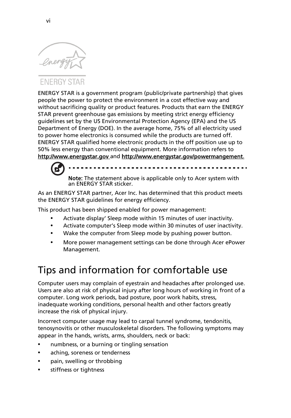 Tips and information for comfortable use | Acer Veriton X480 User Manual | Page 6 / 39