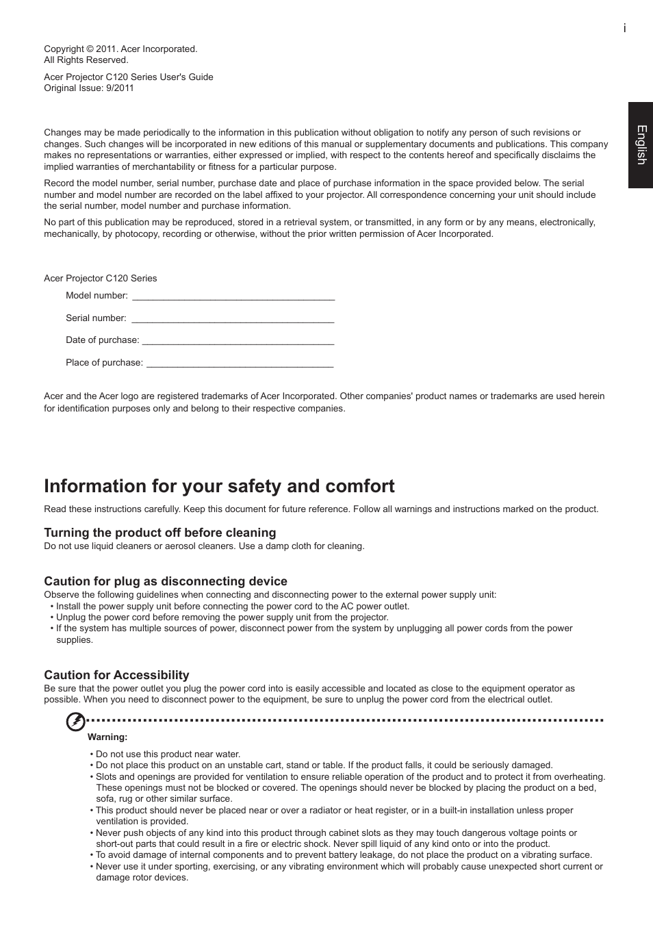 Acer C120 User Manual | 10 pages