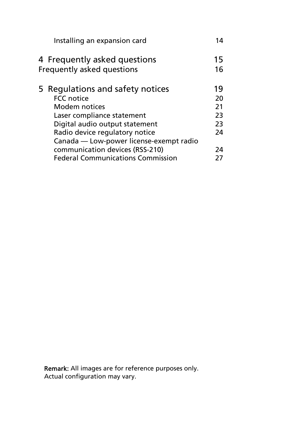 4 frequently asked questions 15, 5 regulations and safety notices 19 | Acer Veriton S6610G User Manual | Page 10 / 38