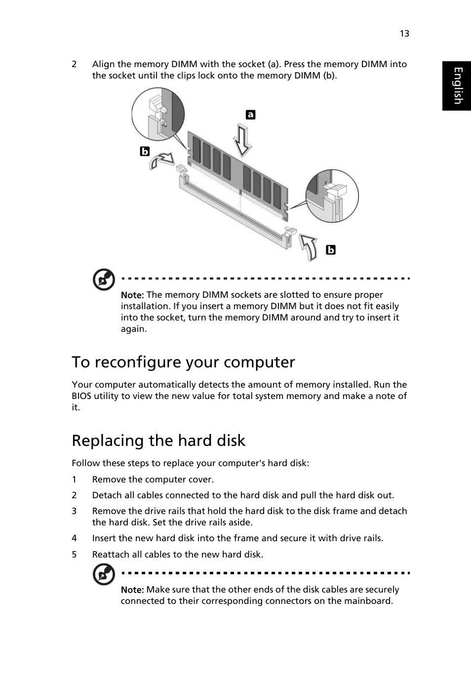 To reconfigure your computer, Replacing the hard disk | Acer Veriton S6610G User Manual | Page 23 / 38