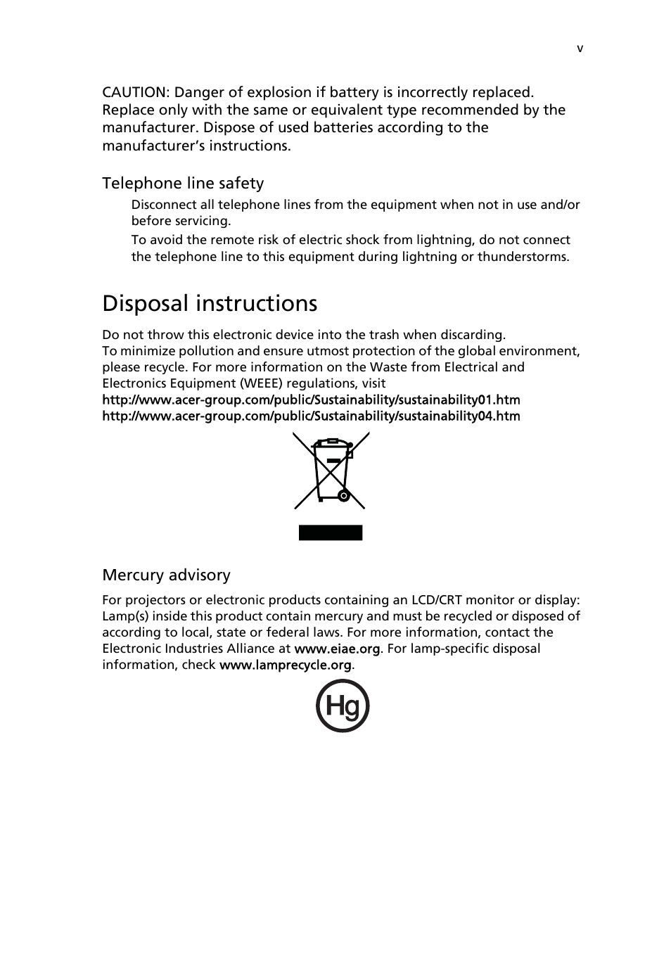 Disposal instructions | Acer Veriton S6610G User Manual | Page 5 / 38