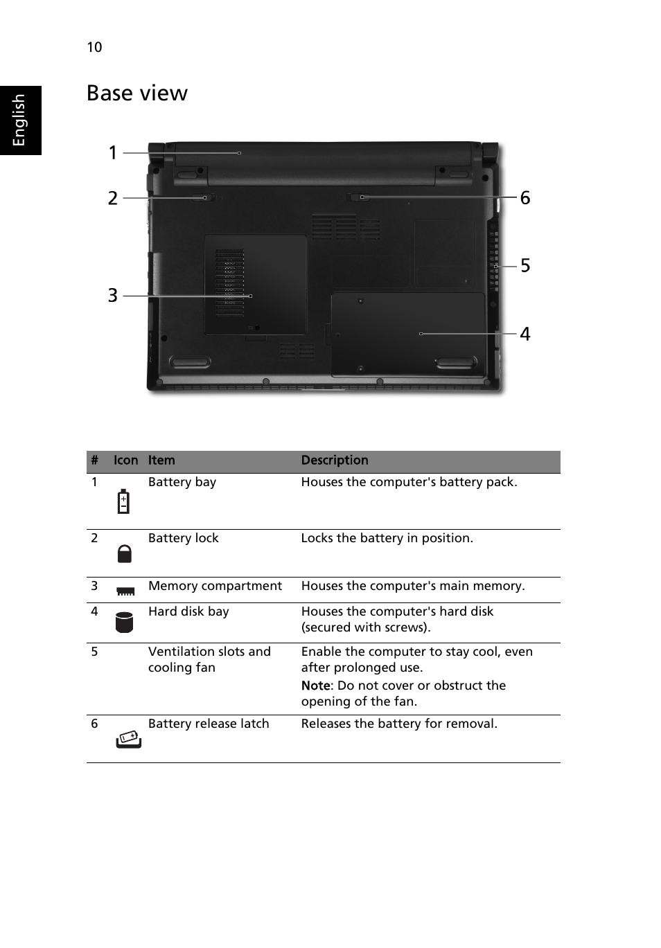 Base view | Acer TravelMate 8331G User Manual | Page 10 / 12