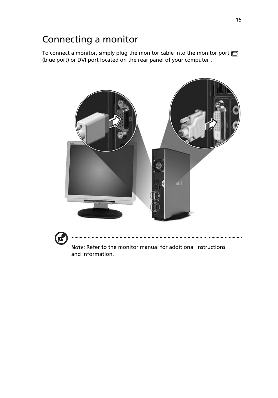 Connecting a monitor | Acer AcerPower 1000 User Manual | Page 25 / 51