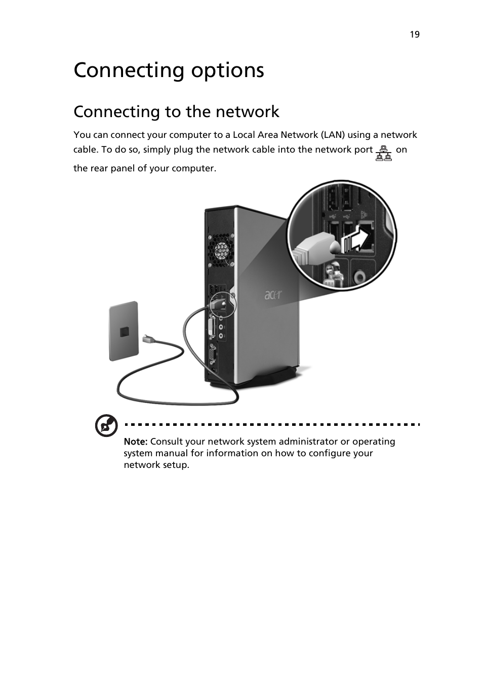 Connecting options, Connecting to the network | Acer AcerPower 1000 User Manual | Page 29 / 51