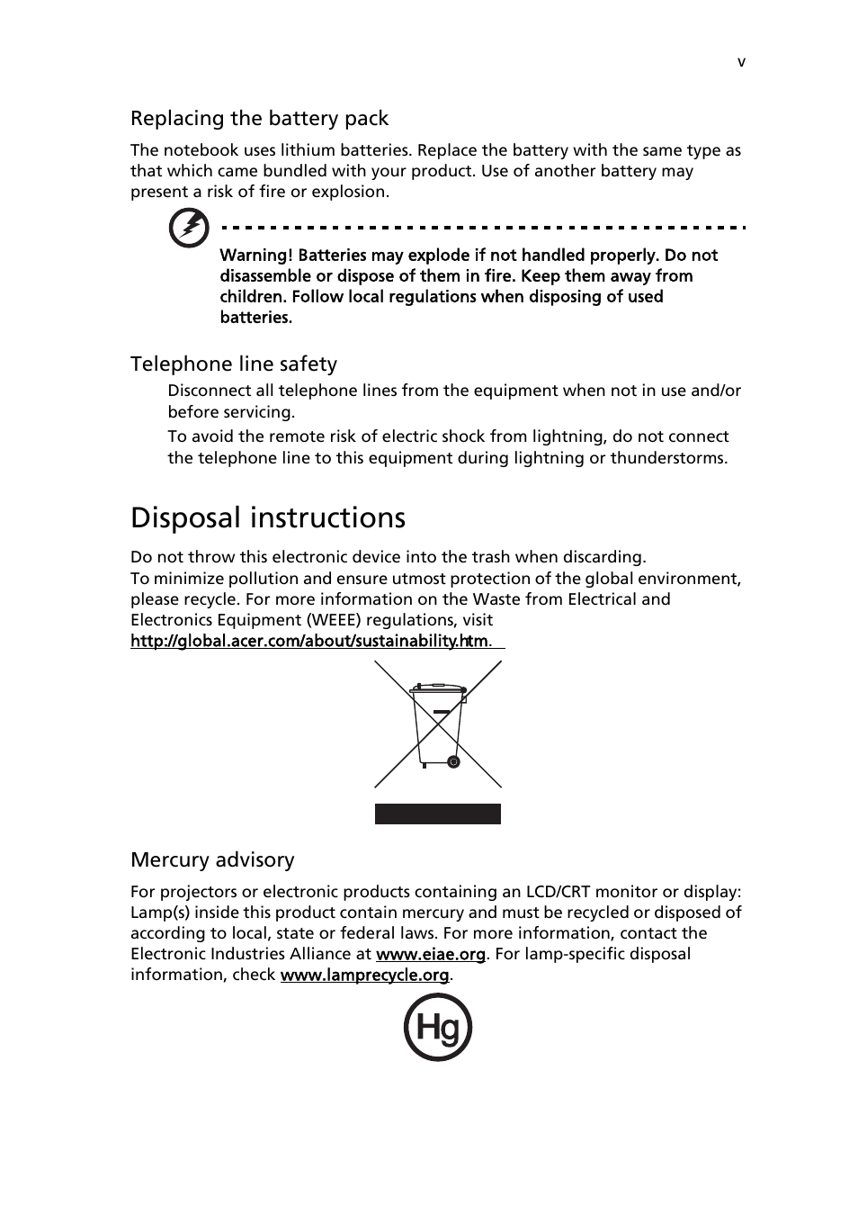 Disposal instructions | Acer AcerPower 1000 User Manual | Page 5 / 51