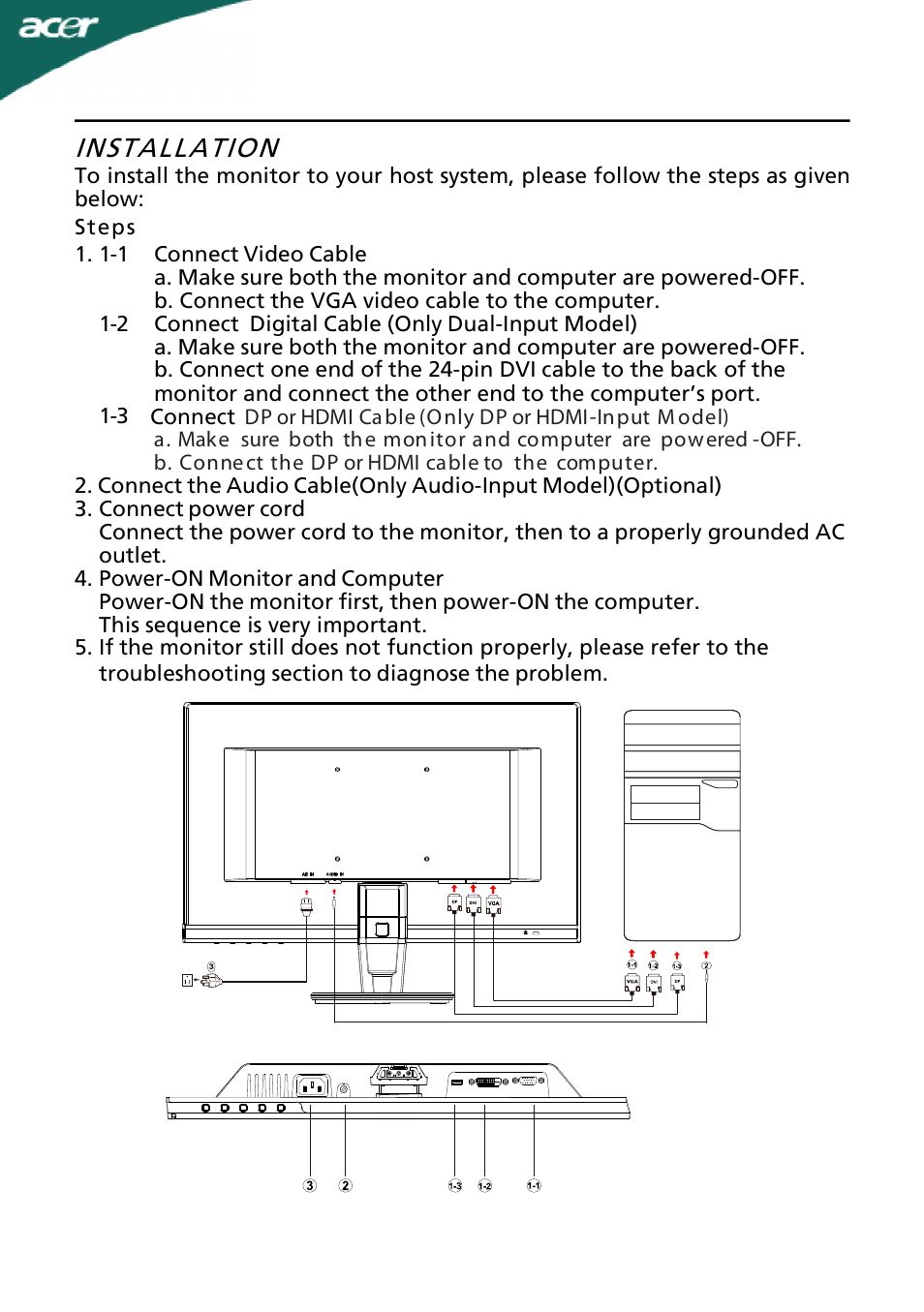 Installation | Acer P236HL User Manual | Page 13 / 23