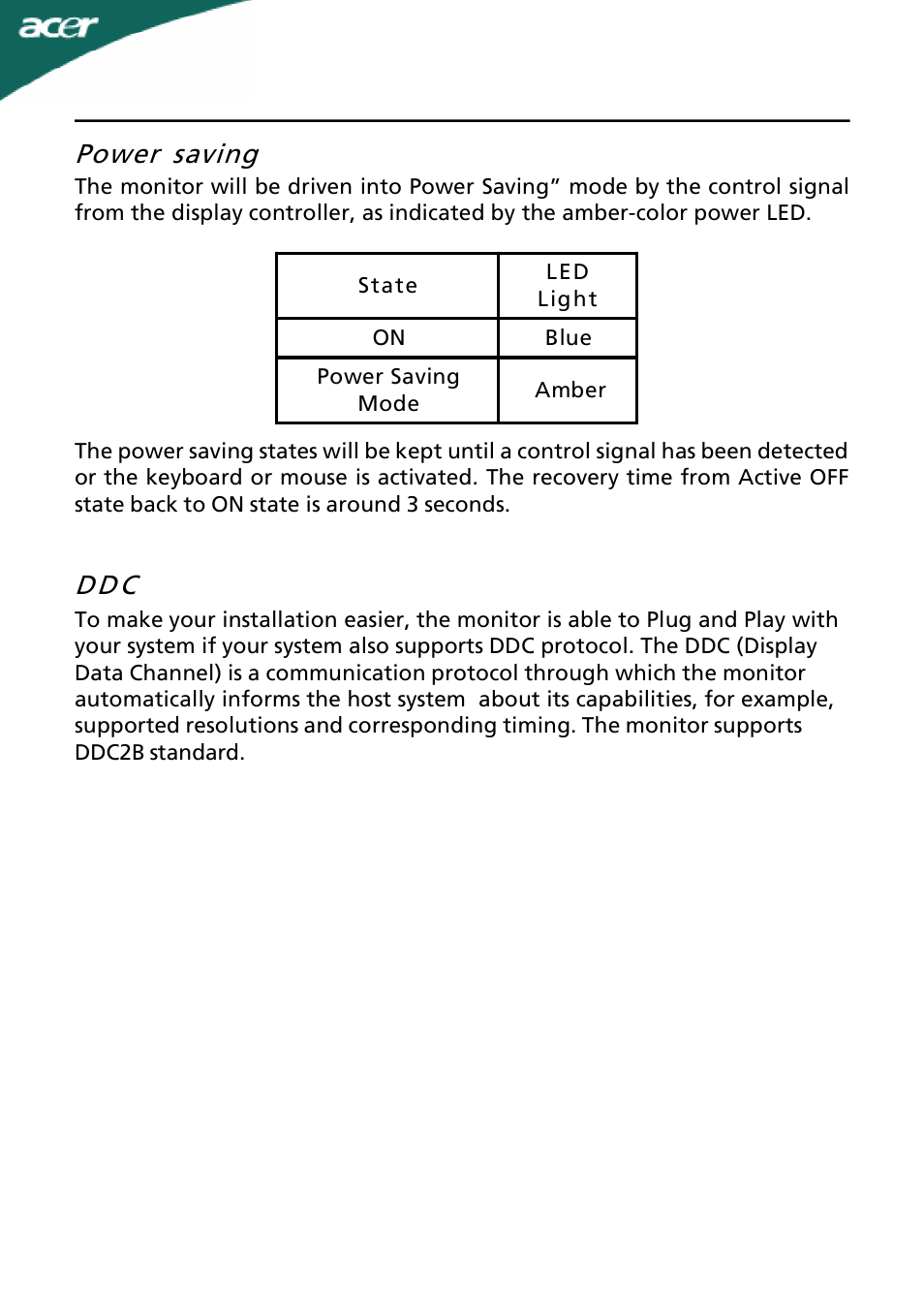 Power saving, Dd c | Acer P236HL User Manual | Page 9 / 23