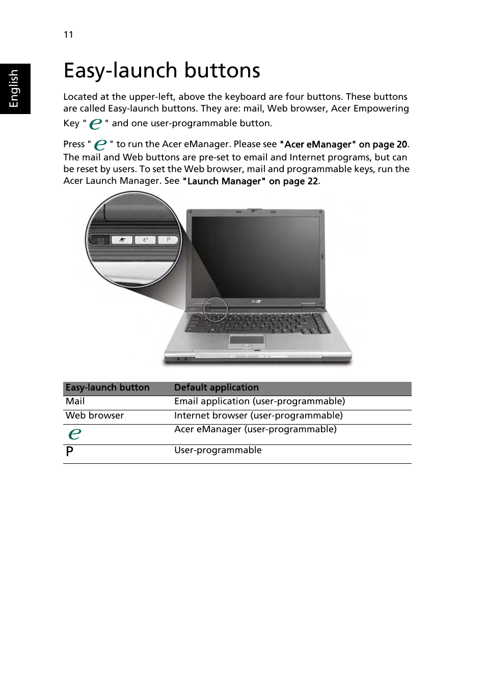 Easy-launch buttons | Acer TravelMate 3210 User Manual | Page 20 / 69