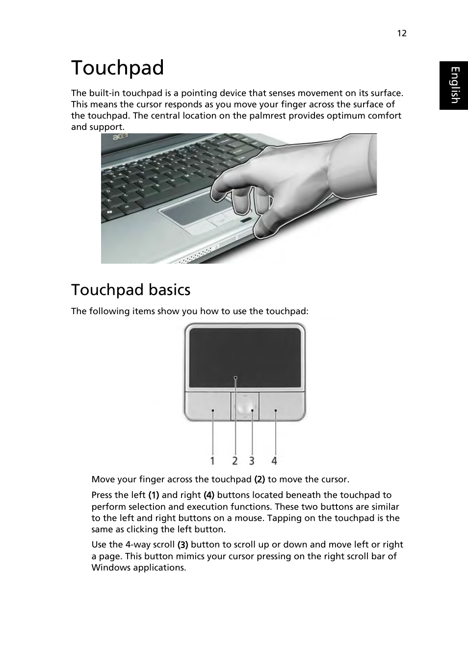 Touchpad, Touchpad basics | Acer TravelMate 3210 User Manual | Page 21 / 69