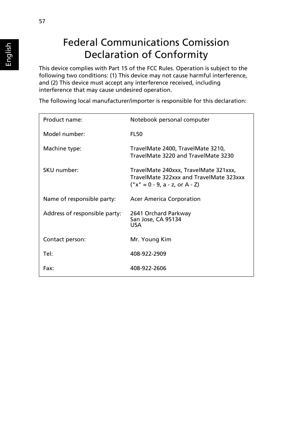 Acer TravelMate 3210 User Manual | Page 66 / 69
