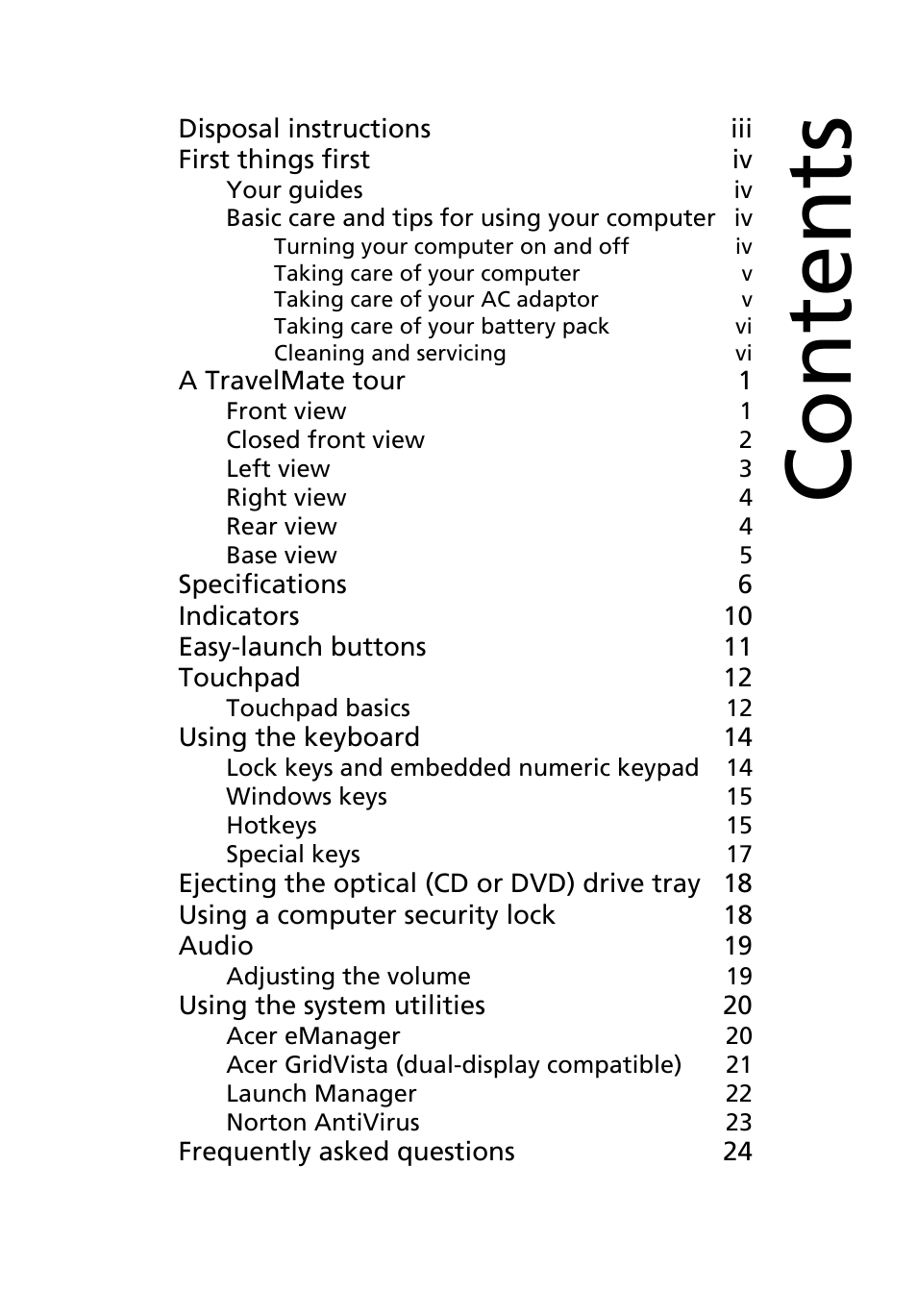 Acer TravelMate 3210 User Manual | Page 7 / 69