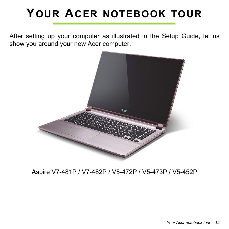 Your acer notebook tour | Acer Aspire V7-481 User Manual | Page 19 / 108
