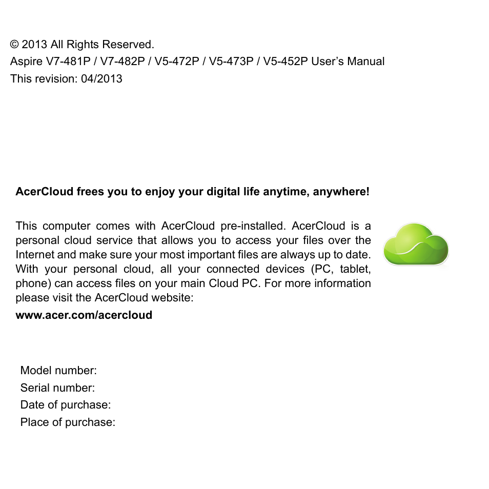 Acer Aspire V7-481 User Manual | Page 2 / 108