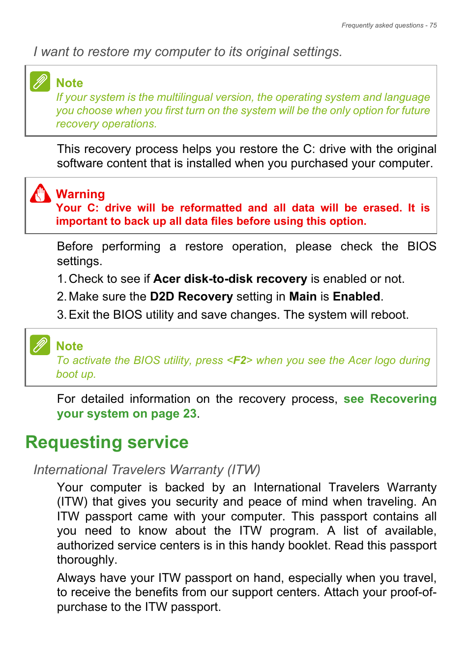 Requesting service | Acer TravelMate P245-MG User Manual | Page 75 / 97