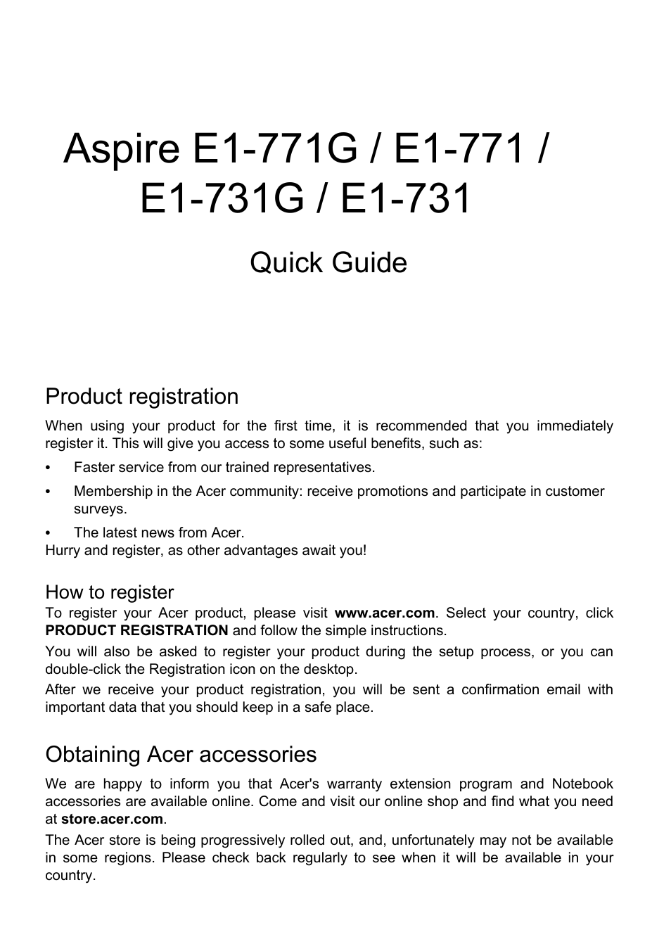 Acer Aspire E1-771G User Manual | 9 pages