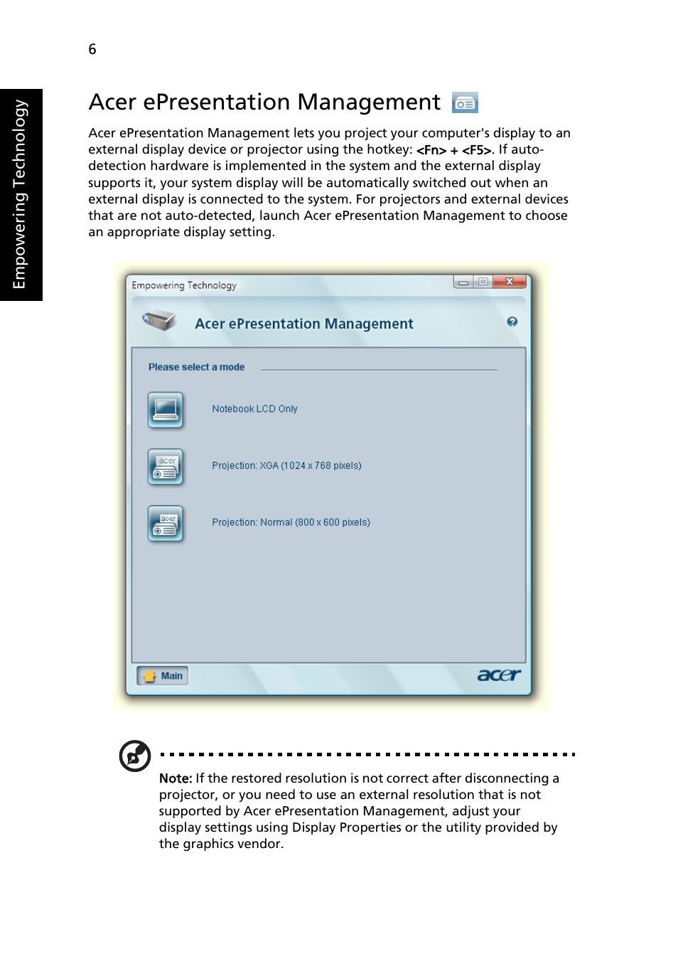 Acer epresentation management | Acer TravelMate 4280 User Manual | Page 24 / 101