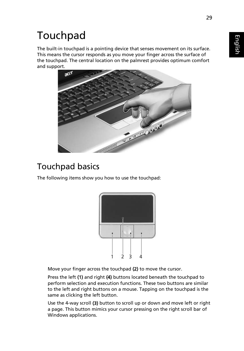 Touchpad, Touchpad basics | Acer TravelMate 4280 User Manual | Page 47 / 101