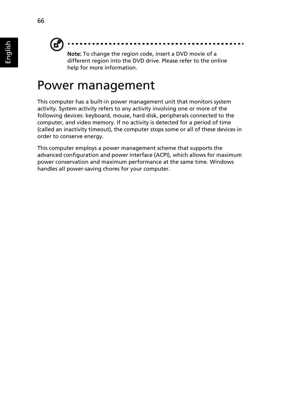 Power management | Acer TravelMate 4280 User Manual | Page 84 / 101