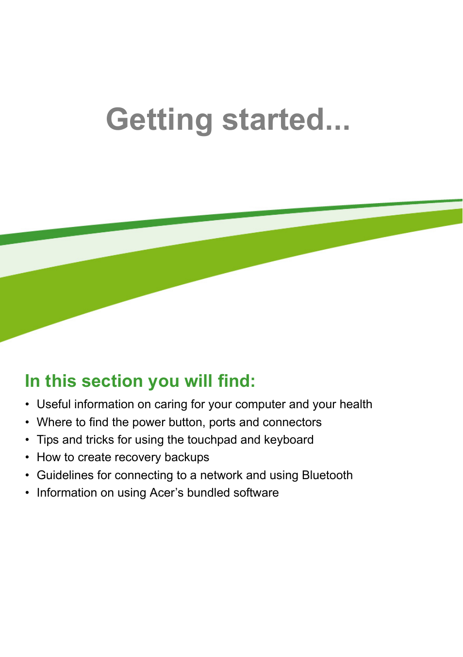 Getting started | Acer Aspire E1-470PG User Manual | Page 5 / 93
