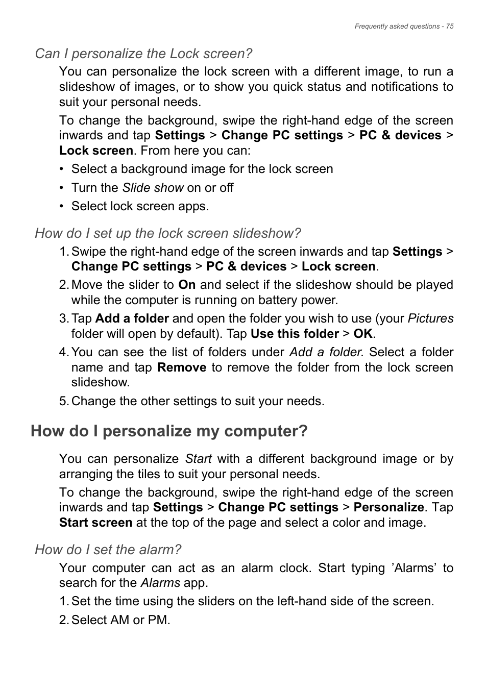 How do i personalize my computer | Acer Aspire E1-470PG User Manual | Page 75 / 93