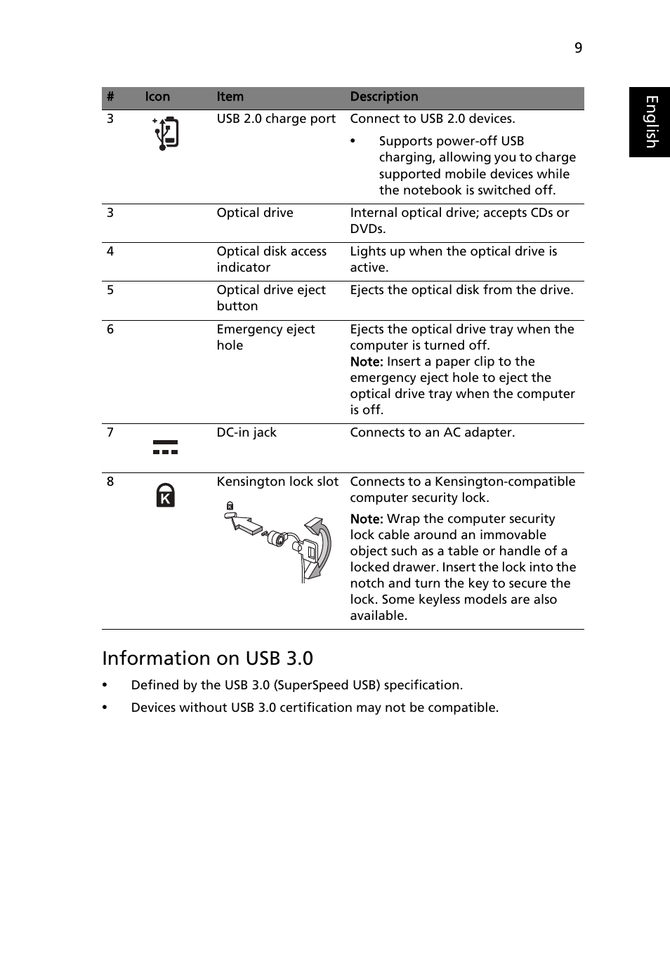 Information on usb 3.0 | Acer TravelMate 8473TG User Manual | Page 9 / 11