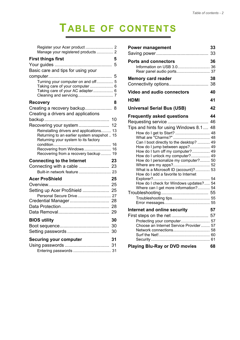 Acer Aspire U5-610 User Manual | Page 3 / 71